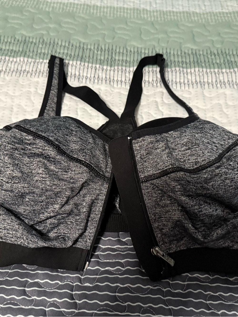 Victoria's Secret Gray and Black Front-Zip Sports Bra